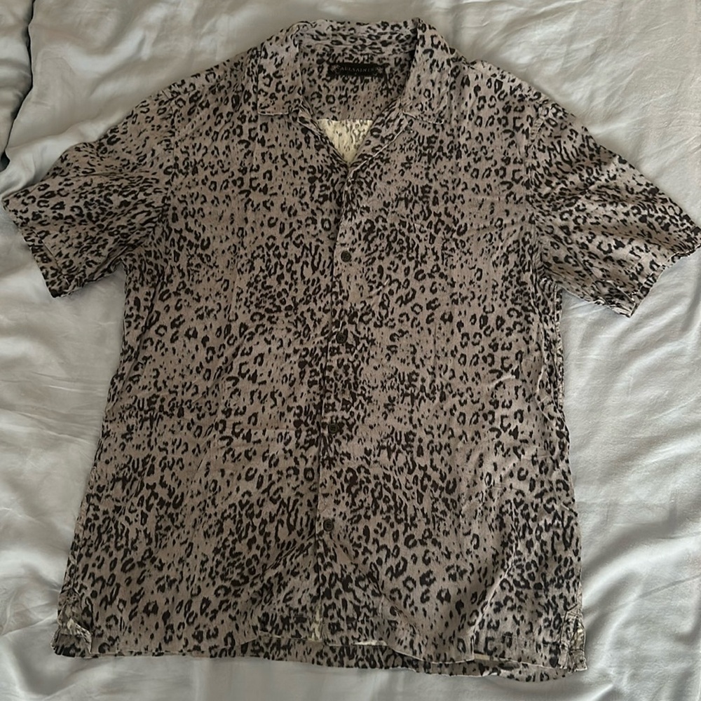 All Saints Gray Leopard print SS shirt large
